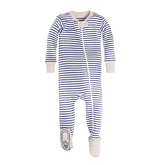 navy + heather footed organic pajamas