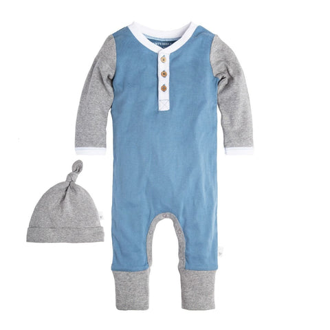 baby henley organic cotton coverall + hat set